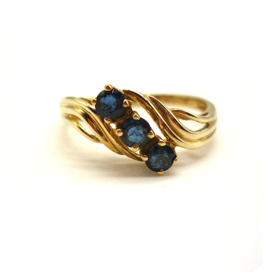 Vintage 3 Stone Sapphire Ring Size 7.5