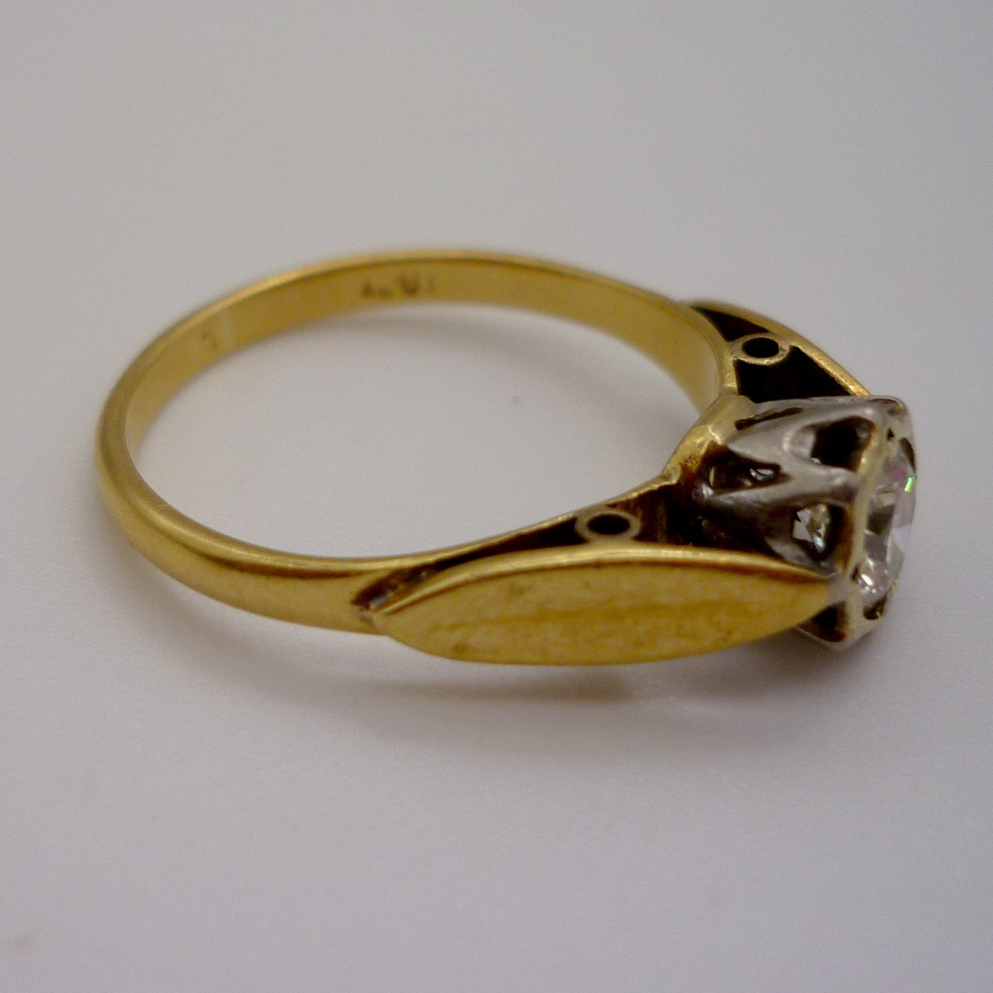 Vintage 18k Solitaire Ring with High Set Diamond Size 5.5