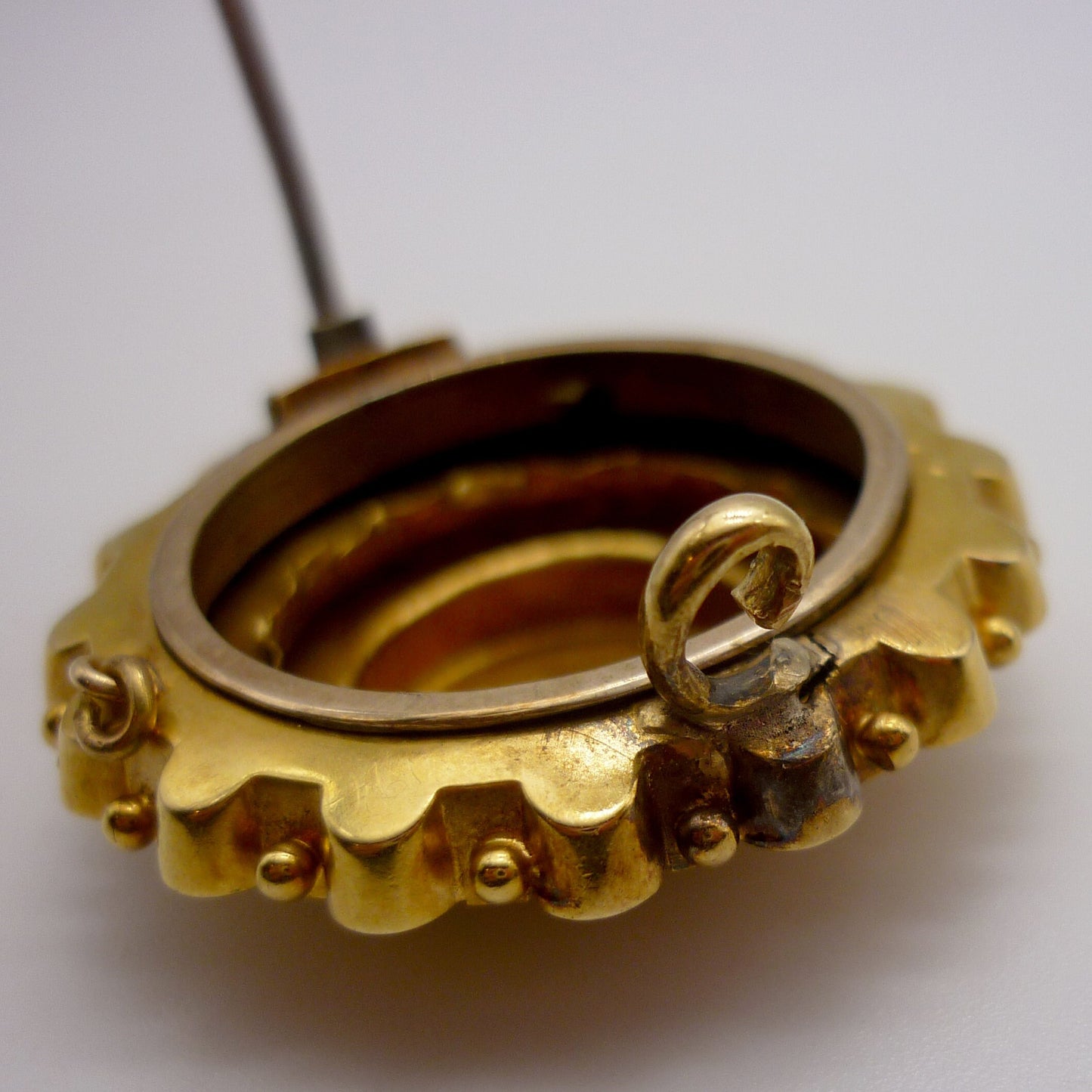 Victorian Etruscan 15ct Gold Mourning Locket Brooch With Old Cut Diamond