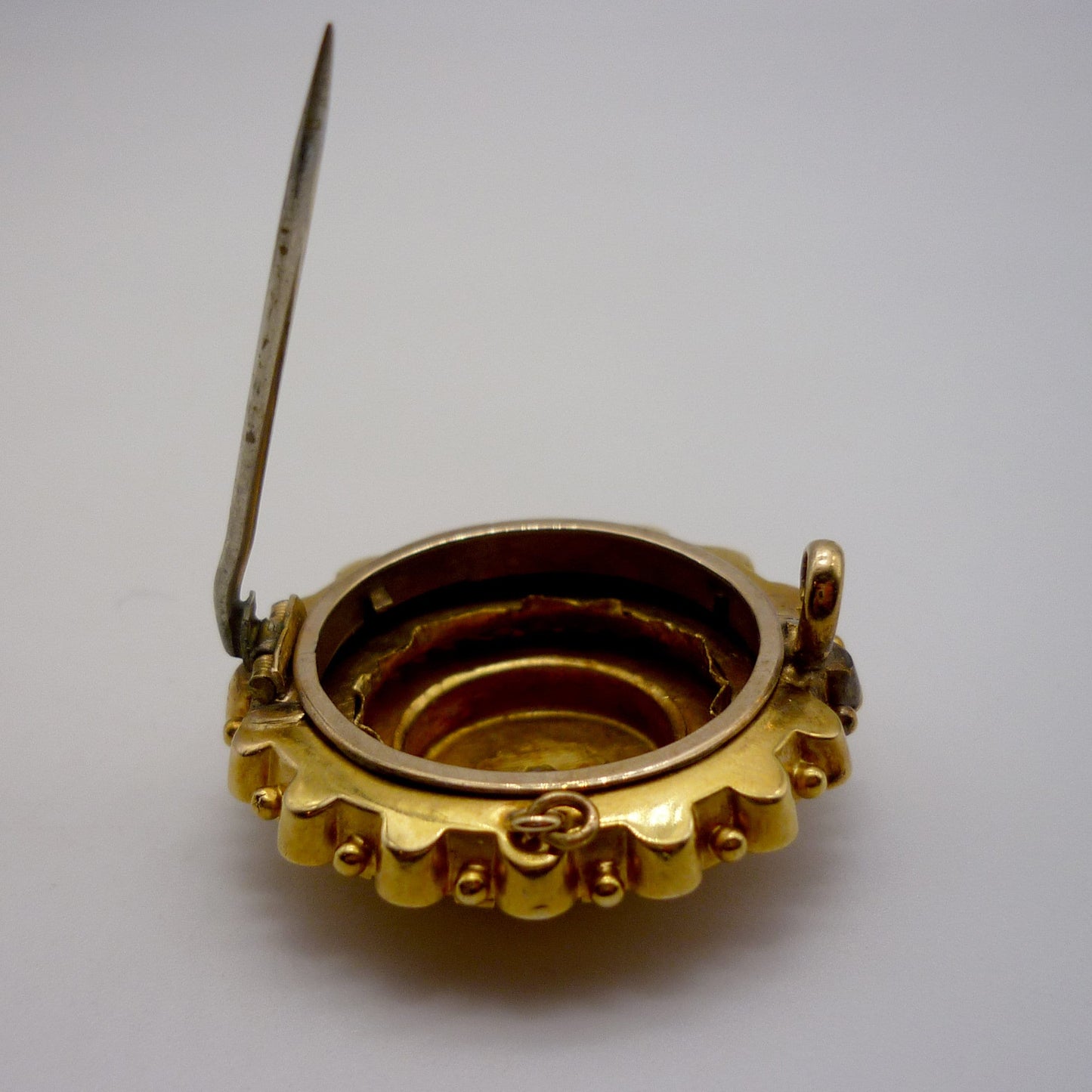 Victorian Etruscan 15ct Gold Mourning Locket Brooch With Old Cut Diamond