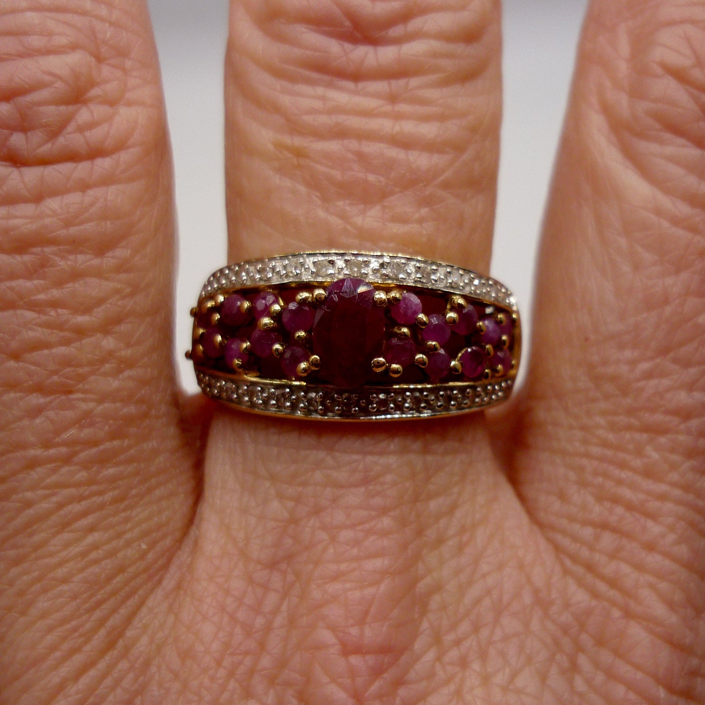 Yellow Gold Band Set With Rubies & Diamonds, 1cm Gold Half Eternity Ring Size 7