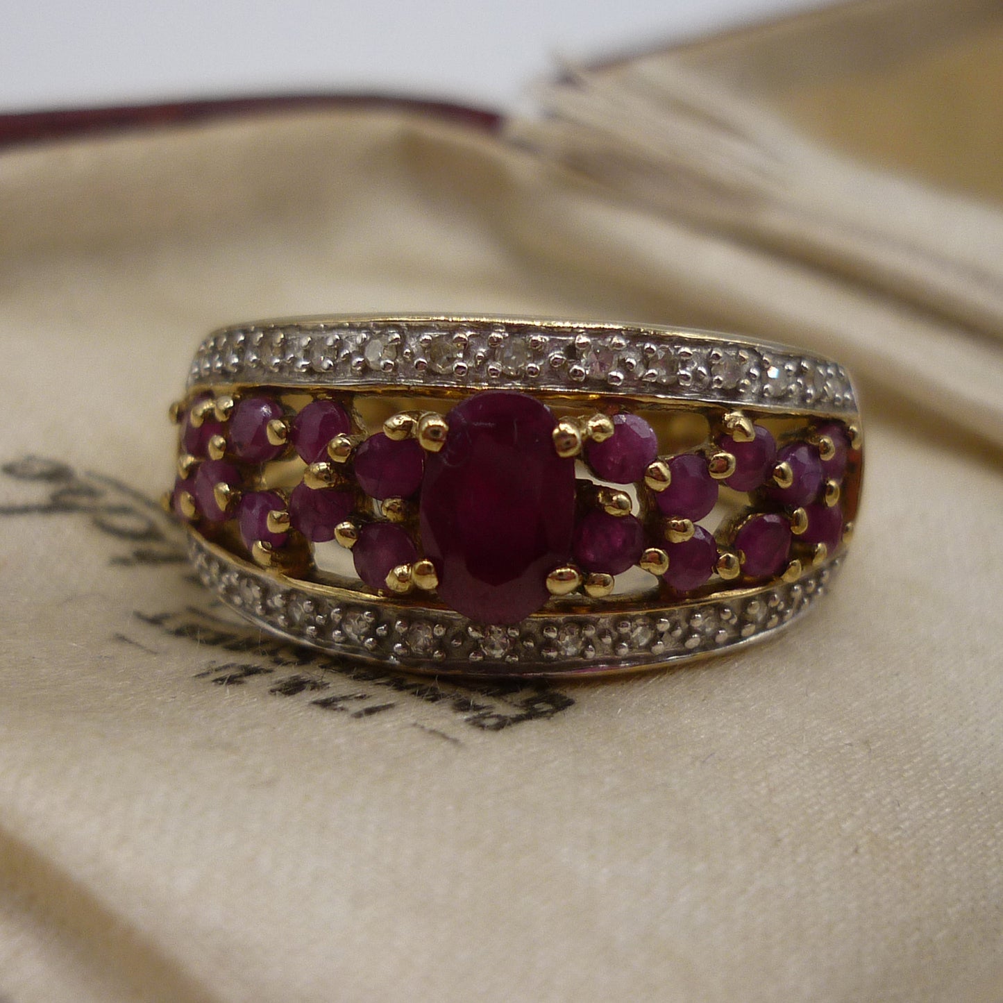 Yellow Gold Band Set With Rubies & Diamonds, 1cm Gold Half Eternity Ring Size 7