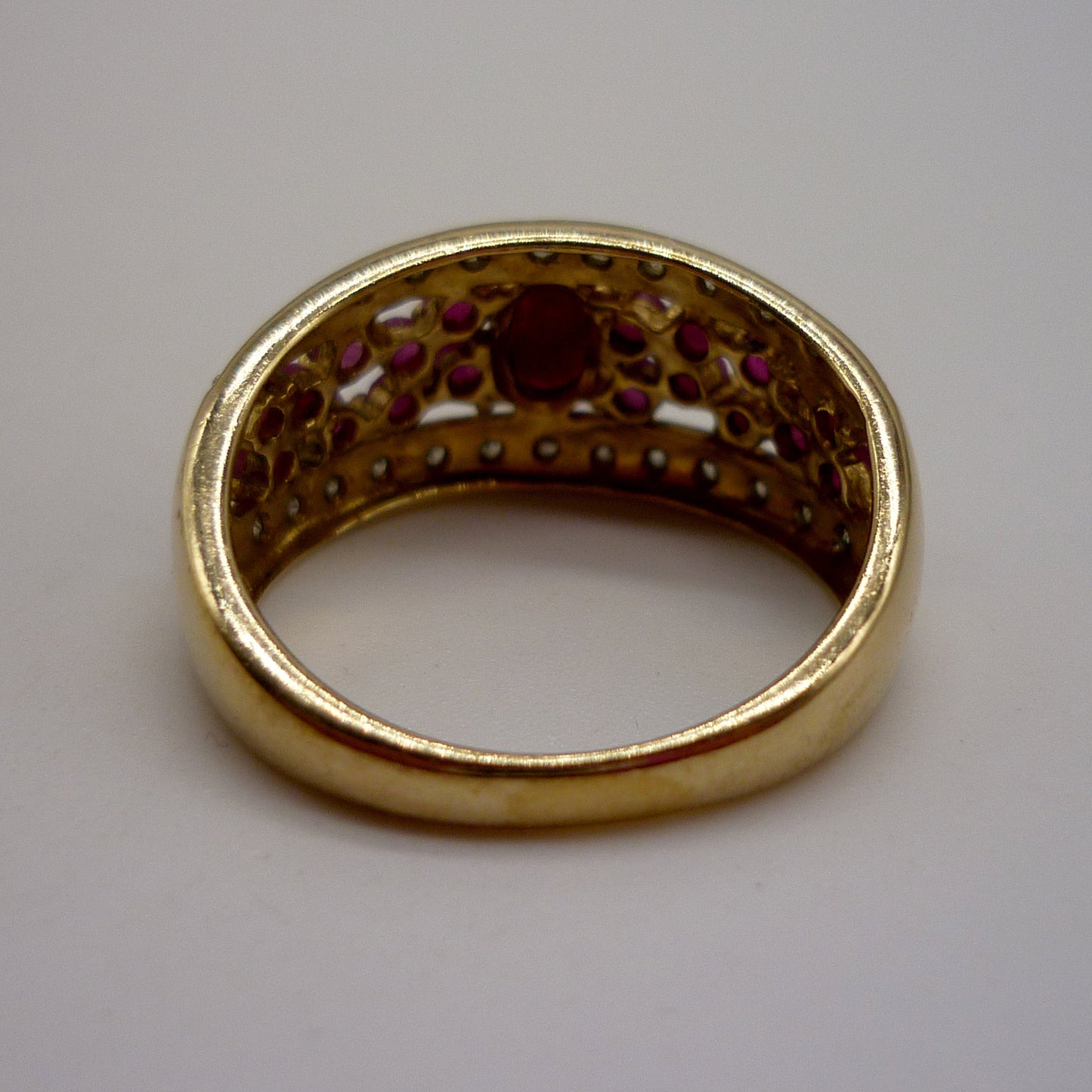 Yellow Gold Band Set With Rubies & Diamonds, 1cm Gold Half Eternity Ring Size 7