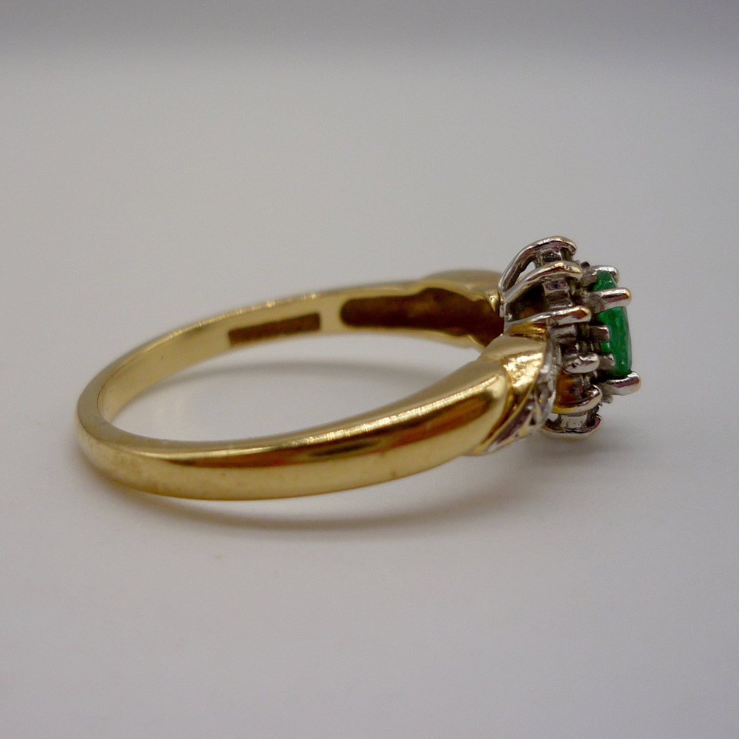 Vintage Emerald & Diamond 18k Gold Halo Ring - Size 7