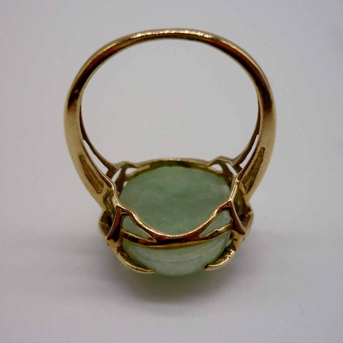 Vintage Art Deco Inspired Jade Cabochon and Geometric Diamond Ring Size 6.75