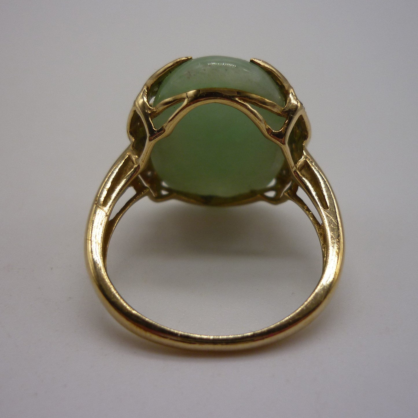Vintage Art Deco Inspired Jade Cabochon and Geometric Diamond Ring Size 6.75