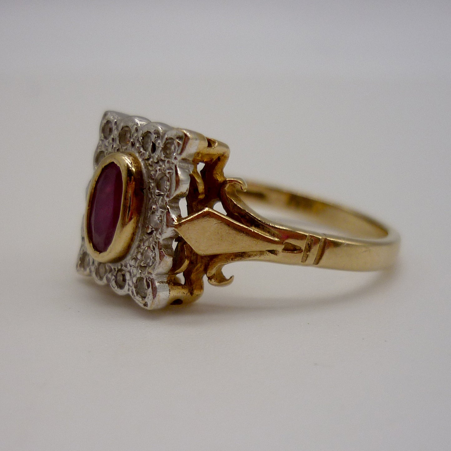 Vintage Art Deco Style Ruby and Diamond Cluster Ring Size 6