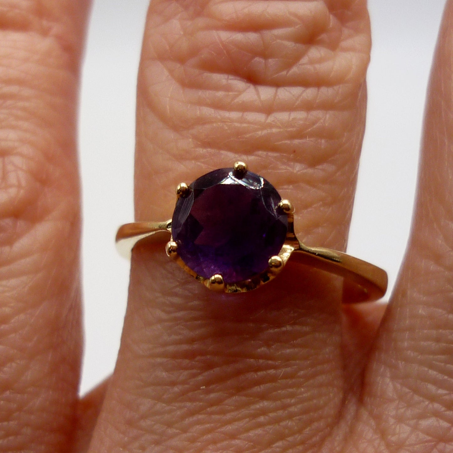 Vintage 14k Yellow Gold Amethyst Solitaire Ring Size 6.5