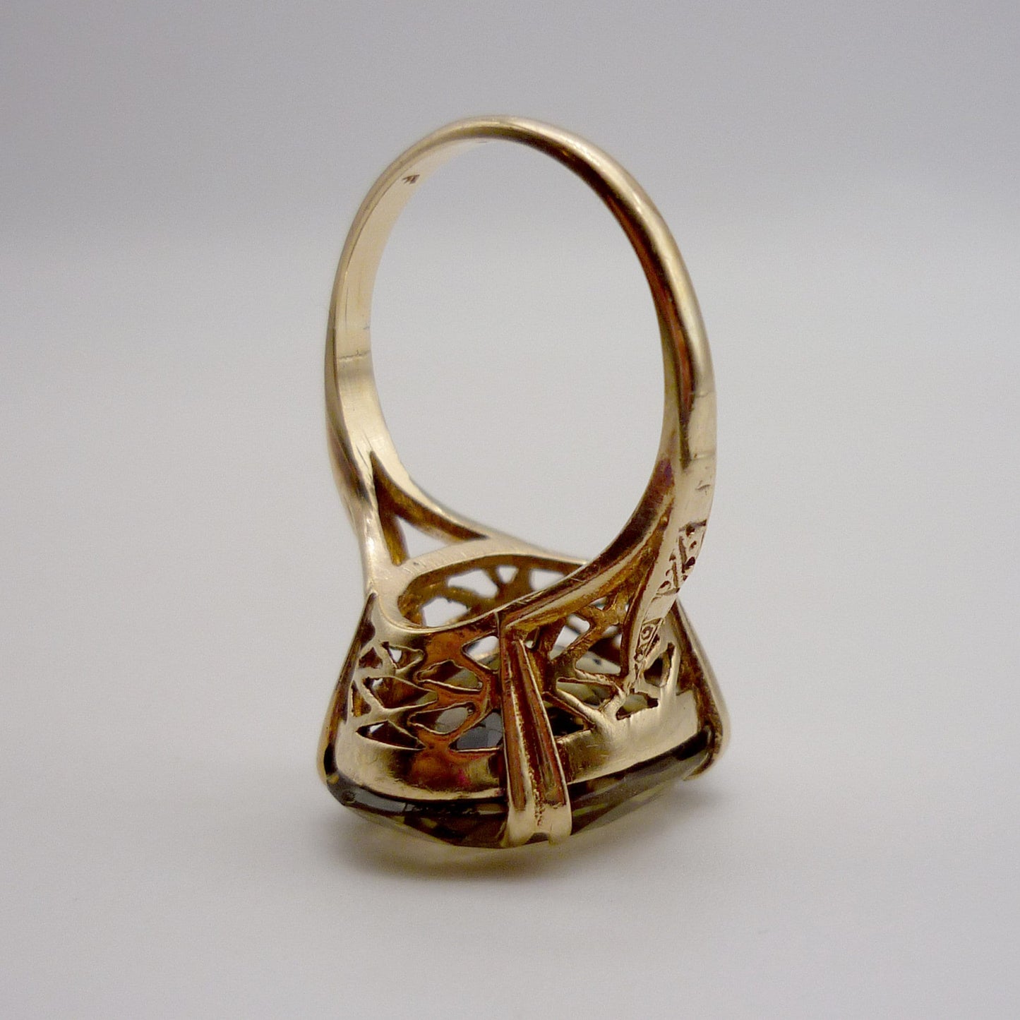 Large Smoky Quartz Gold Ring Size 6.25