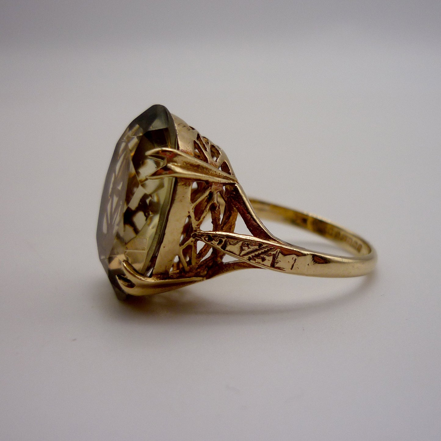 Large Smoky Quartz Gold Ring Size 6.25