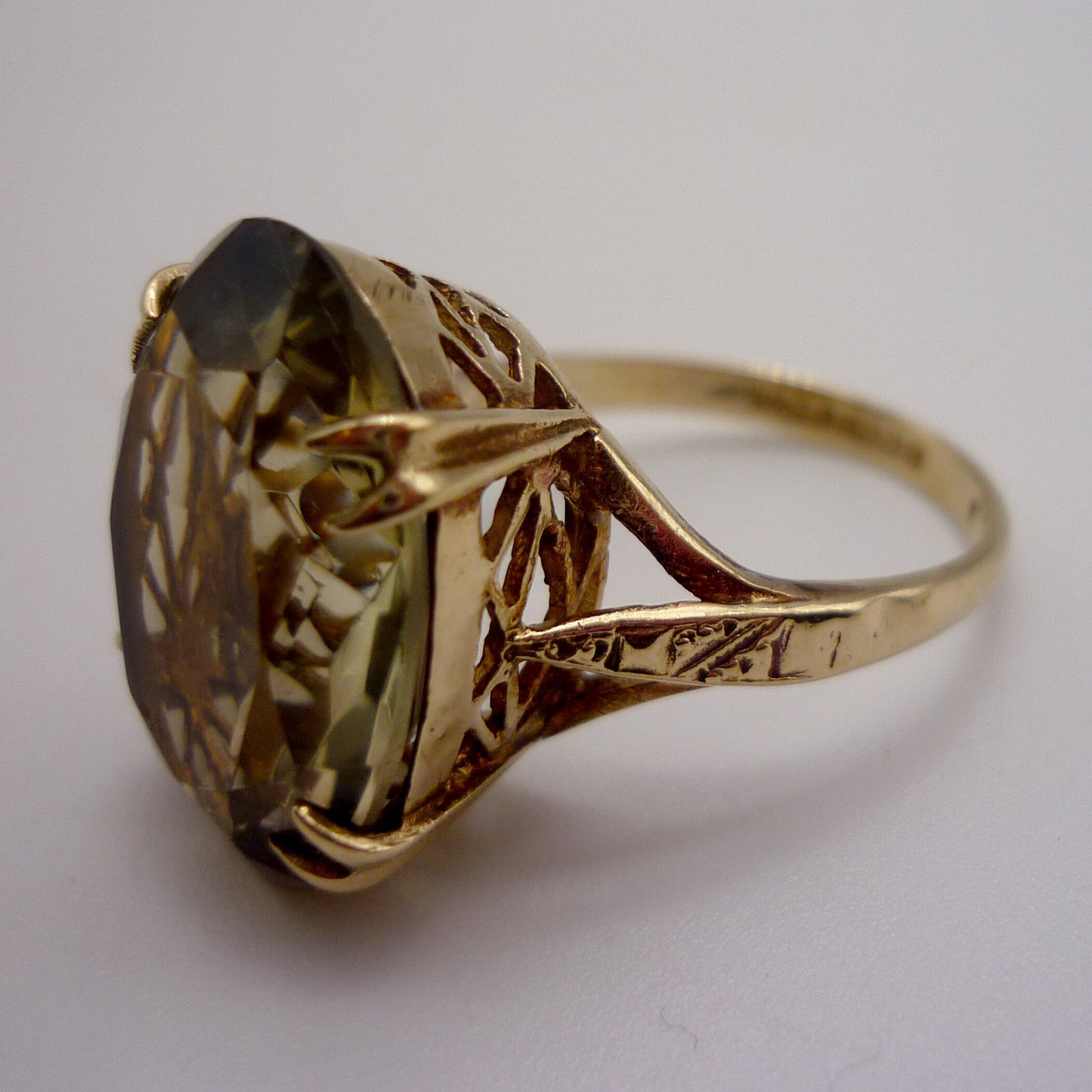 Large Smoky Quartz Gold Ring Size 6.25