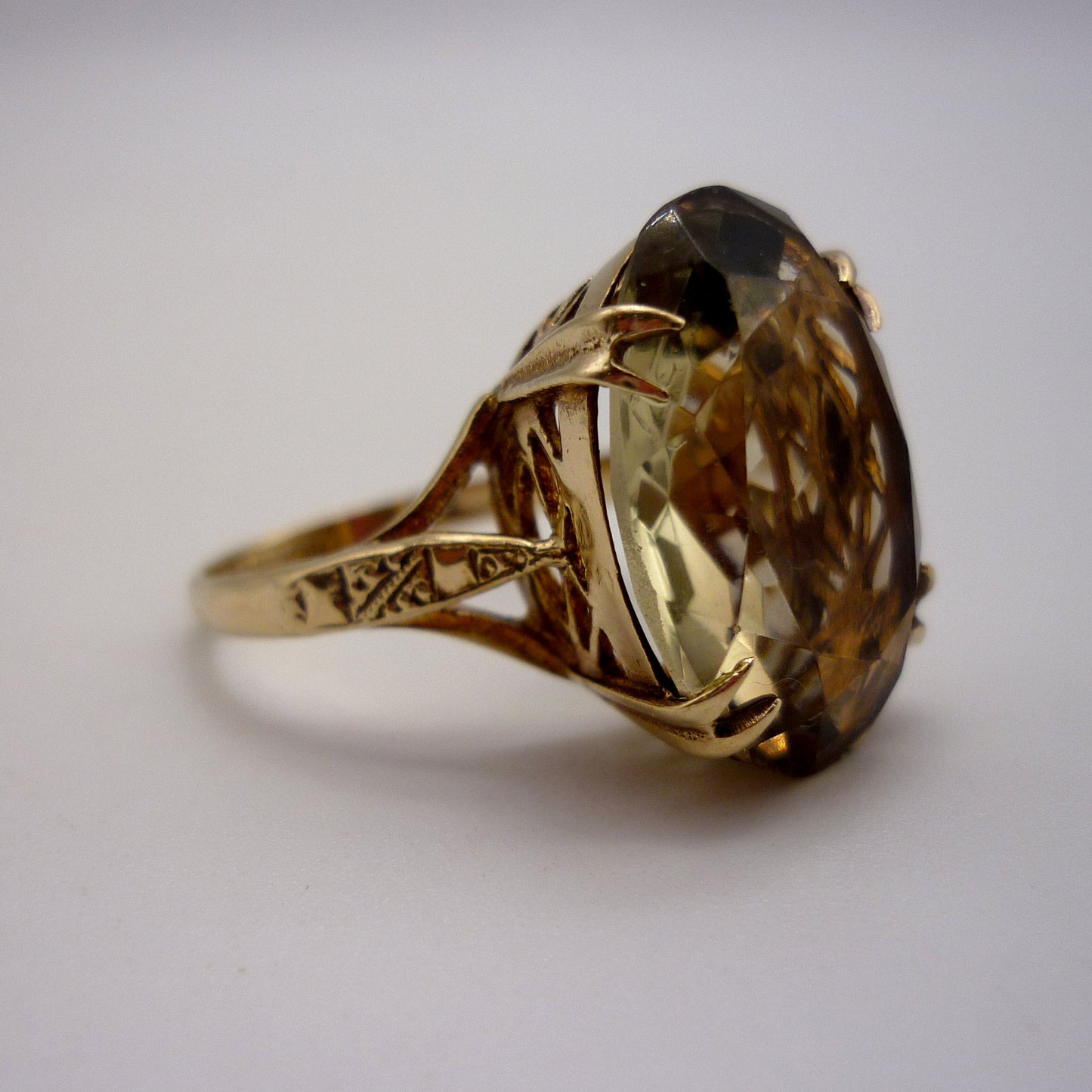 Large Smoky Quartz Gold Ring Size 6.25