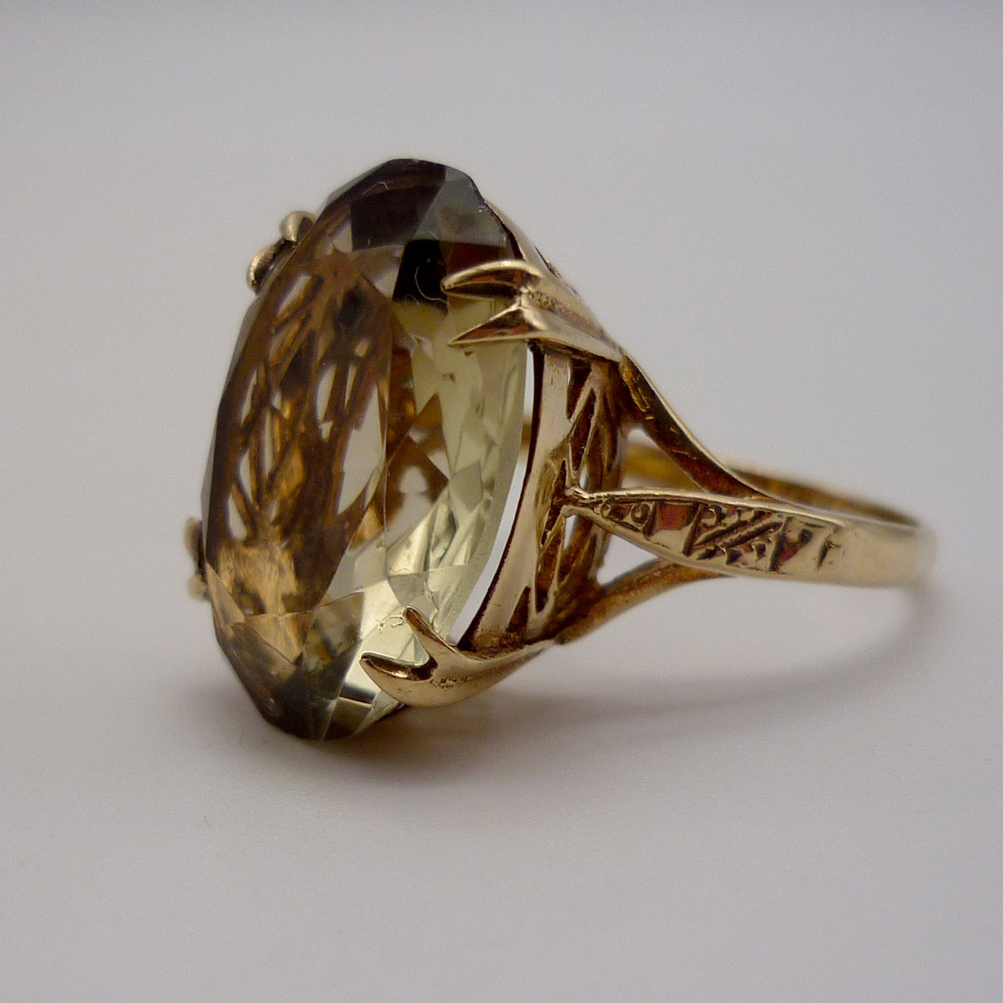 Large Smoky Quartz Gold Ring Size 6.25