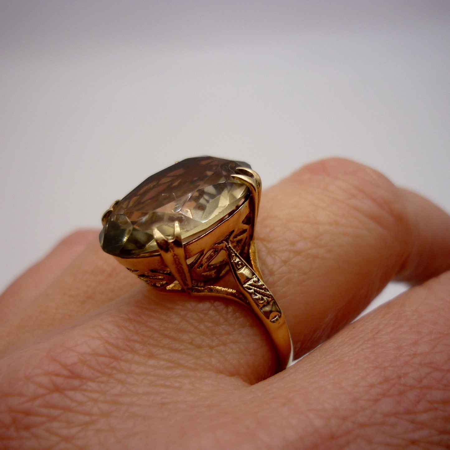 Large Smoky Quartz Gold Ring Size 6.25