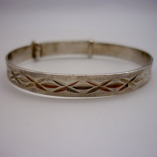 Vintage Sterling Silver Christening Bangle, Baptism Gift For Baby