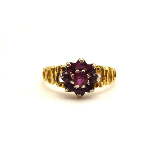 Vintage 18k Gold Ruby Cluster Ring Size 6.25