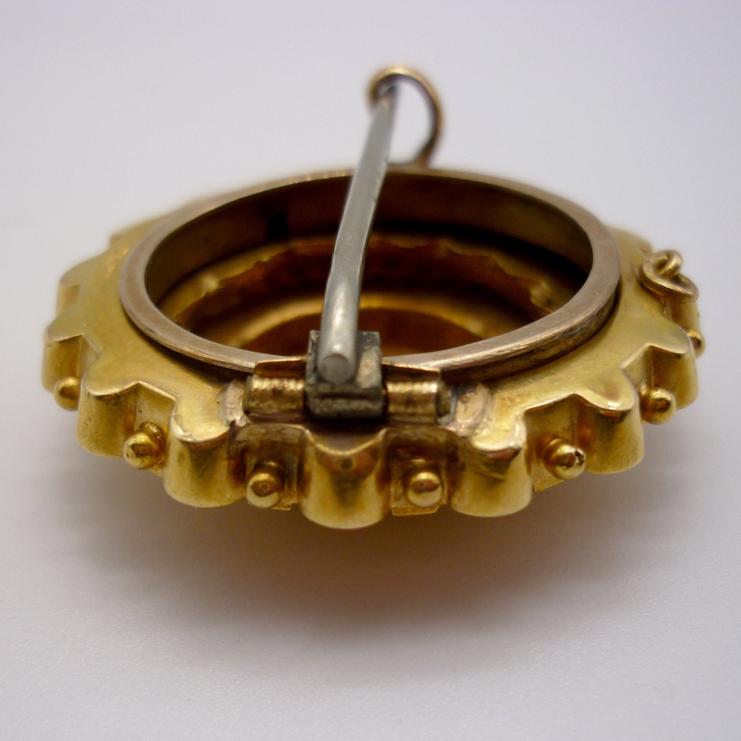 Victorian Etruscan 15ct Gold Mourning Locket Brooch With Old Cut Diamond