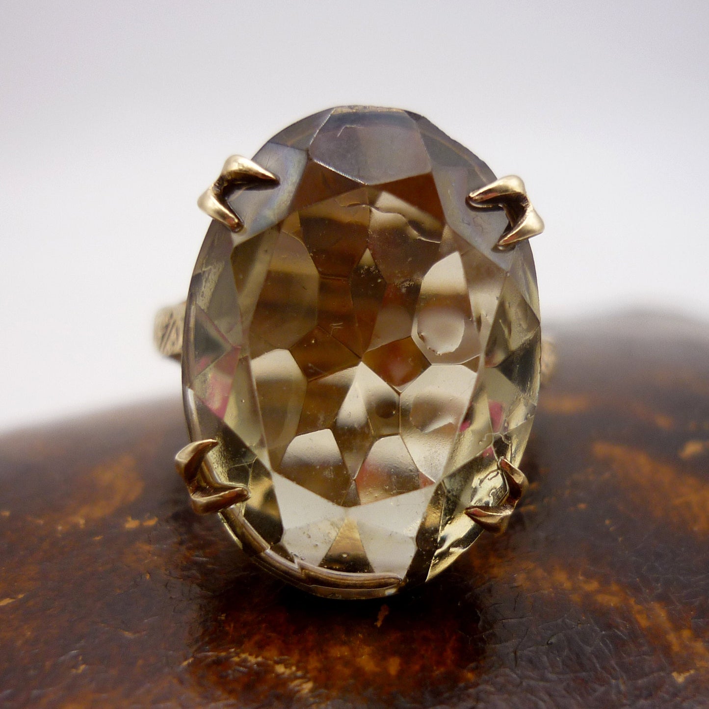 Large Smoky Quartz Gold Ring Size 6.25