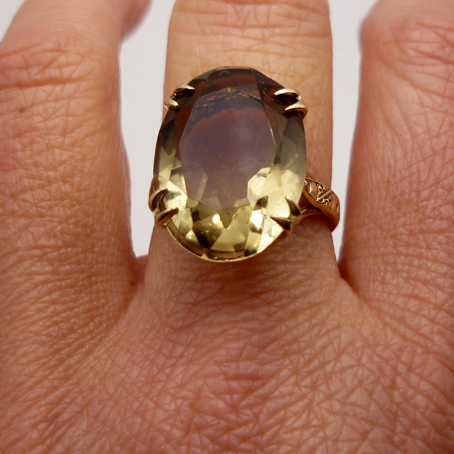 Large Smoky Quartz Gold Ring Size 6.25
