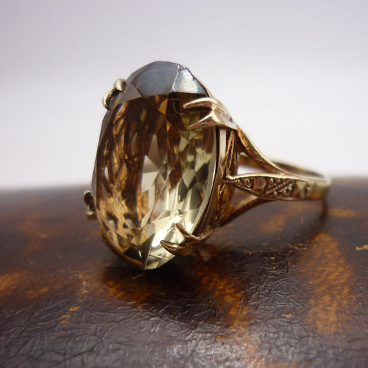 Large Smoky Quartz Gold Ring Size 6.25