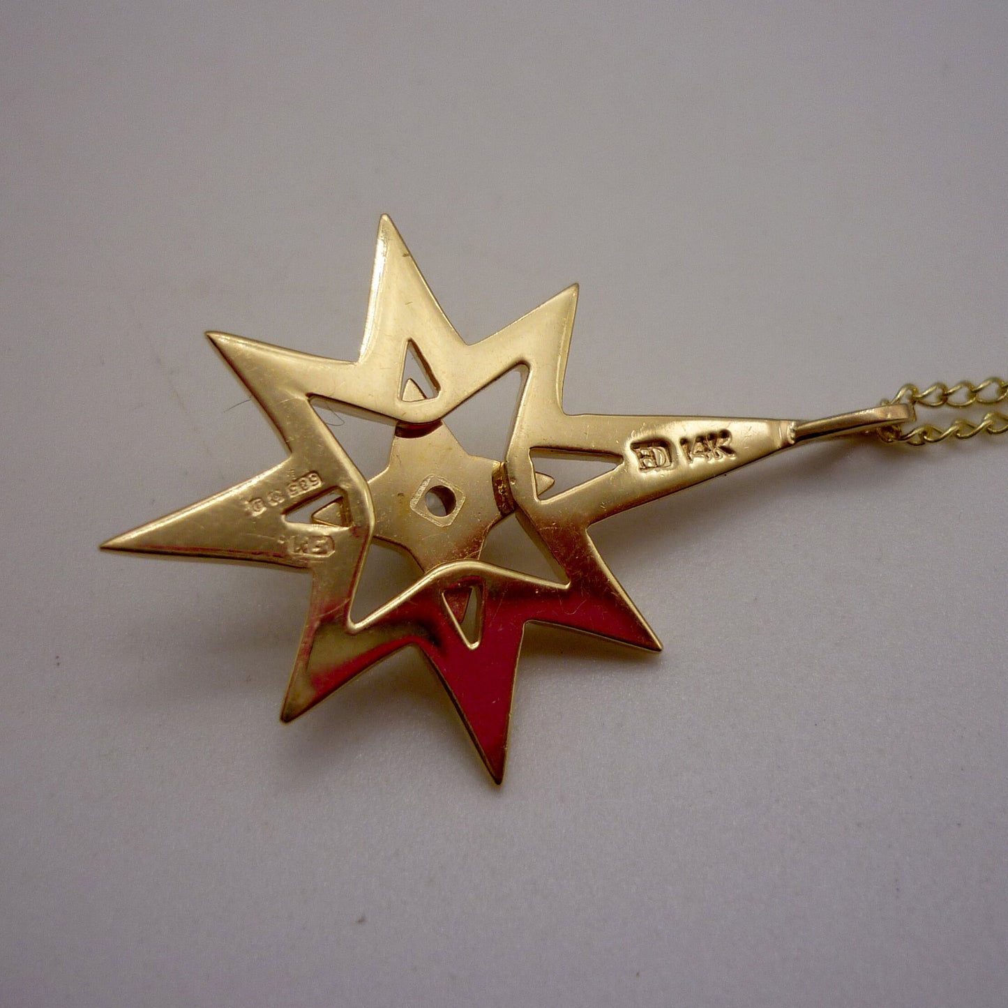Vintage 14k Gold North Star Necklace, Diamond Polar Star Pendant on Dog Clip Chain
