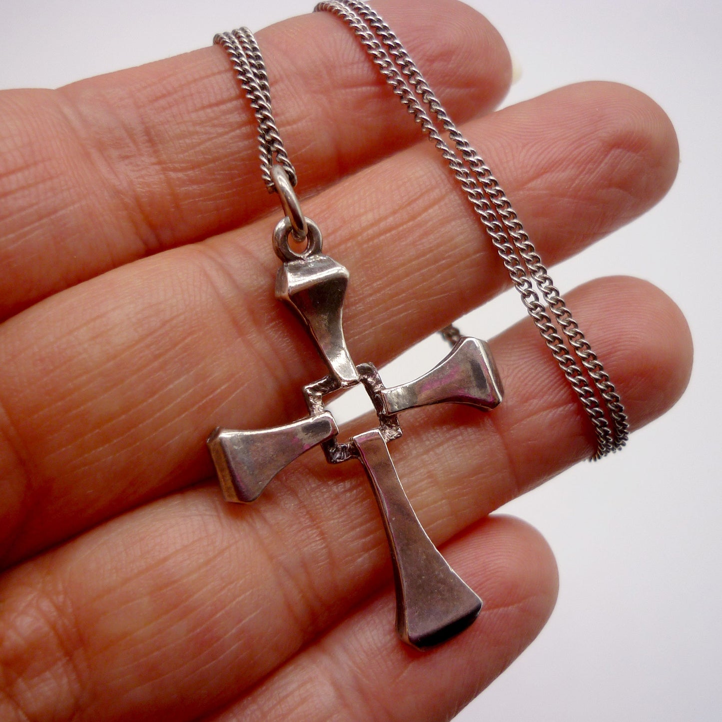 Vintage Sterling Silver Cross Necklace, 925 Pendant on Chain