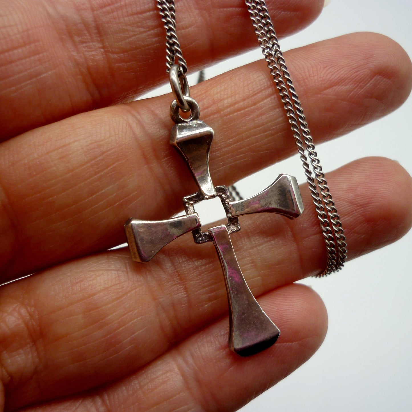 Vintage Sterling Silver Cross Necklace, 925 Pendant on Chain