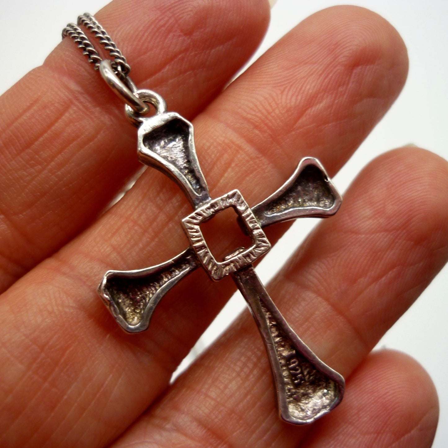 Vintage Sterling Silver Cross Necklace, 925 Pendant on Chain