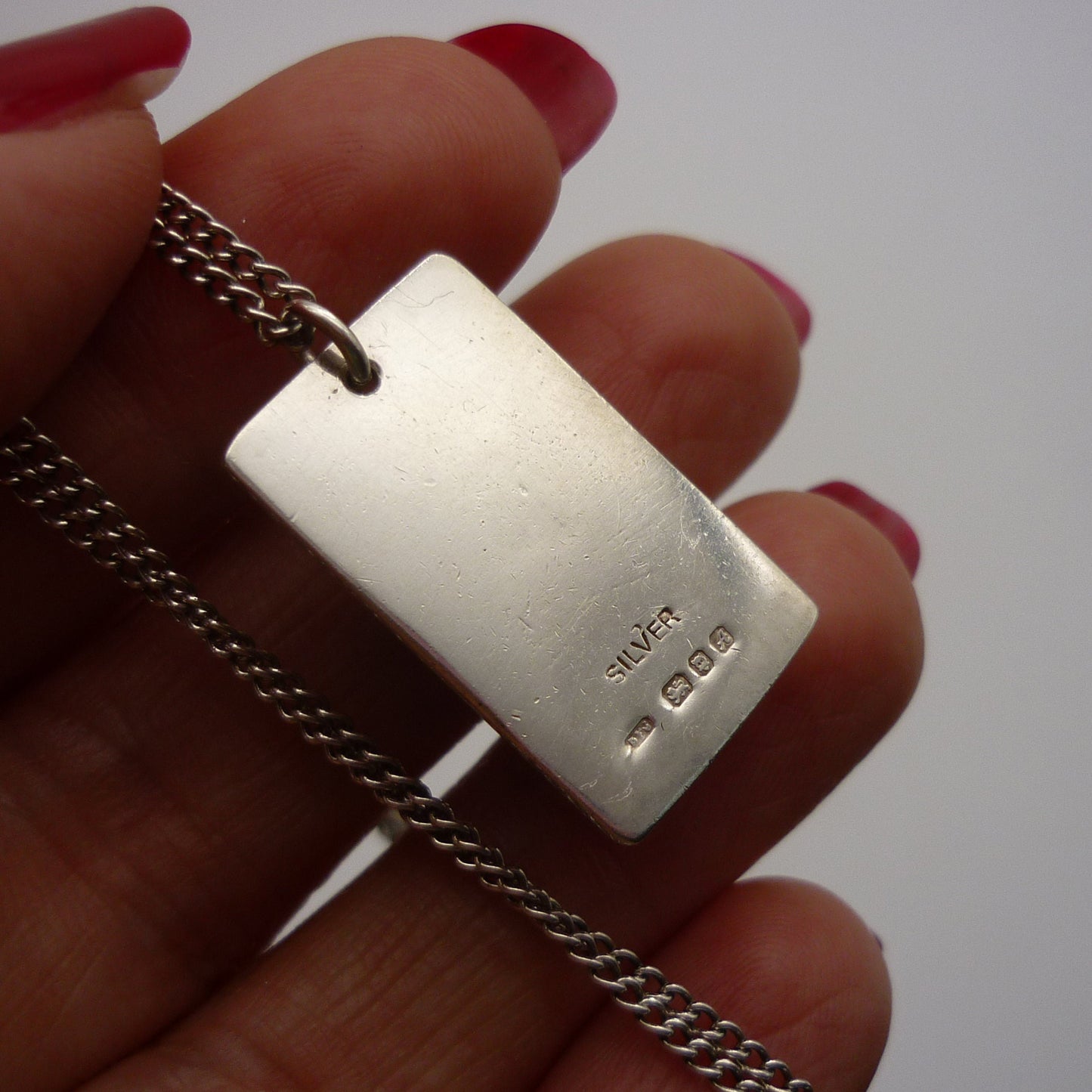 Vintage Silver Rectangle Pendant, Amethyst Cabochon Necklace