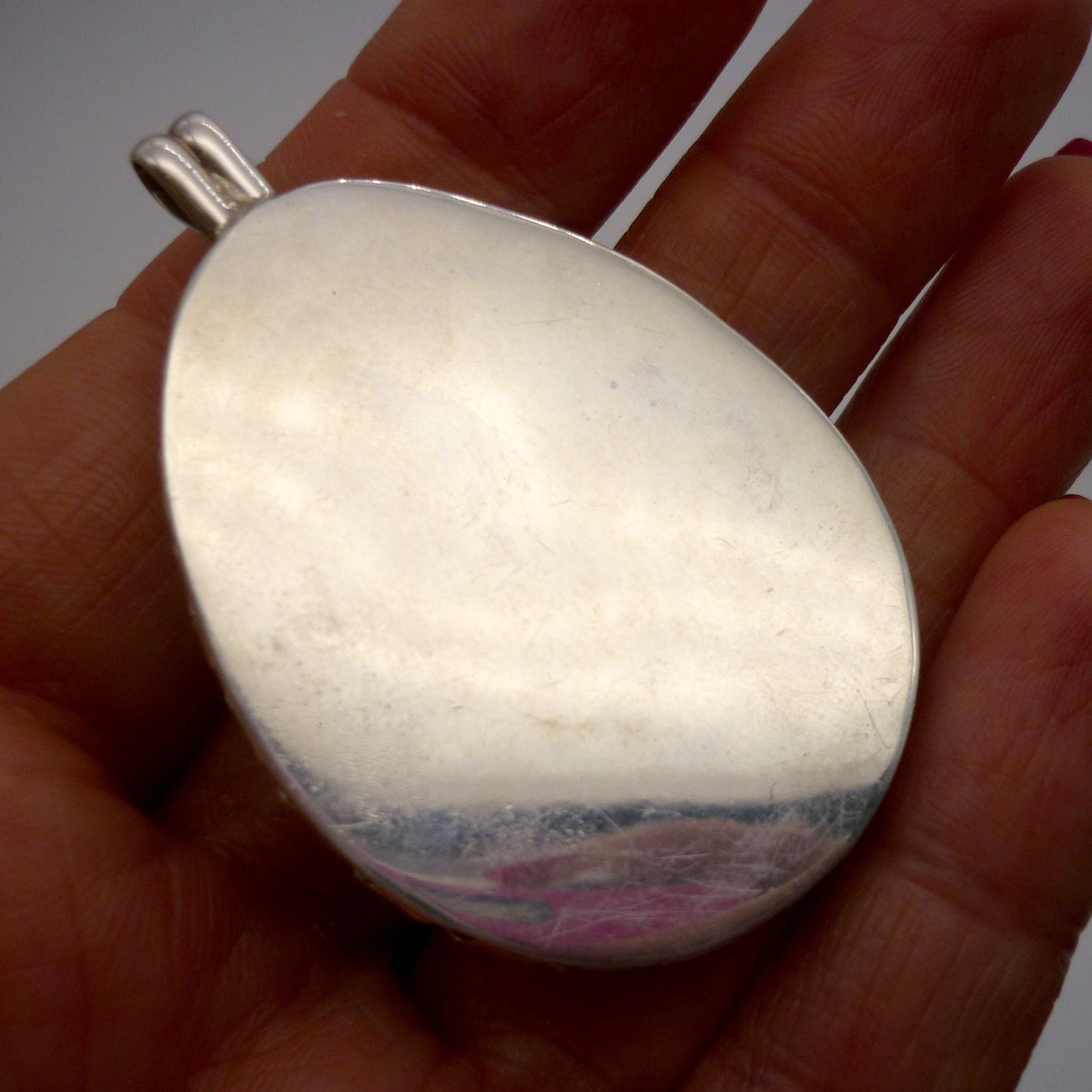 Large Vintage Silver & Green Jasper Pendant