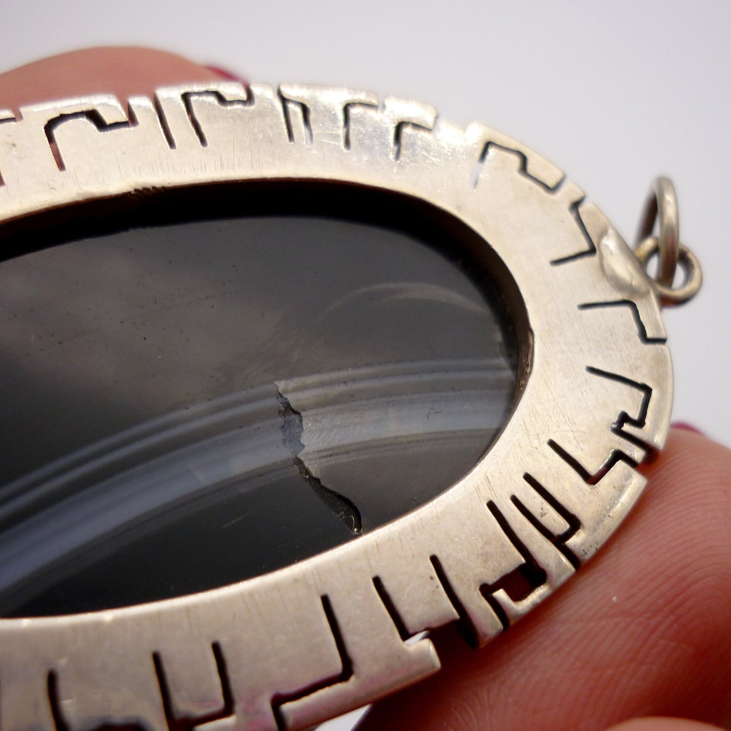Large Silver and Striped Black Agate Pendant