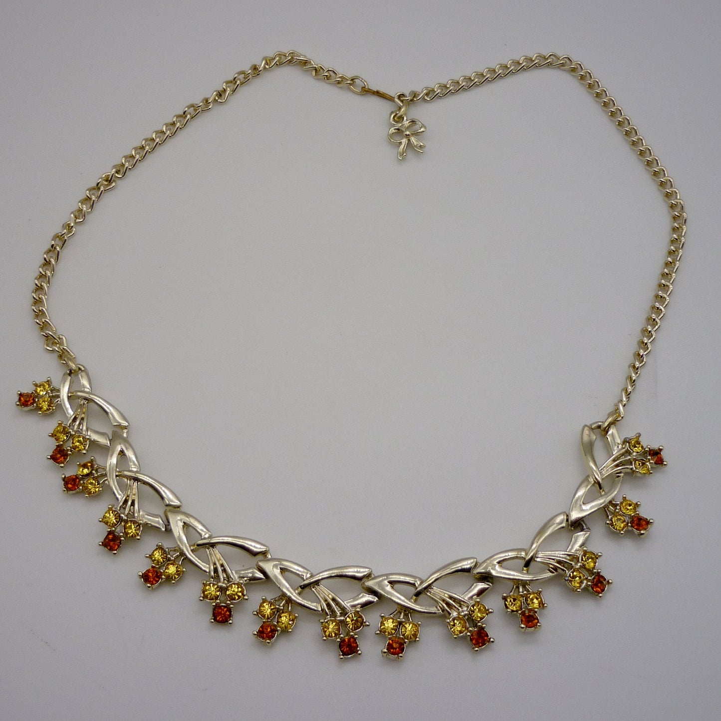 Vintage Diamante Necklace by Exquisite Jewellery, Orange and Yellow Rhinestones