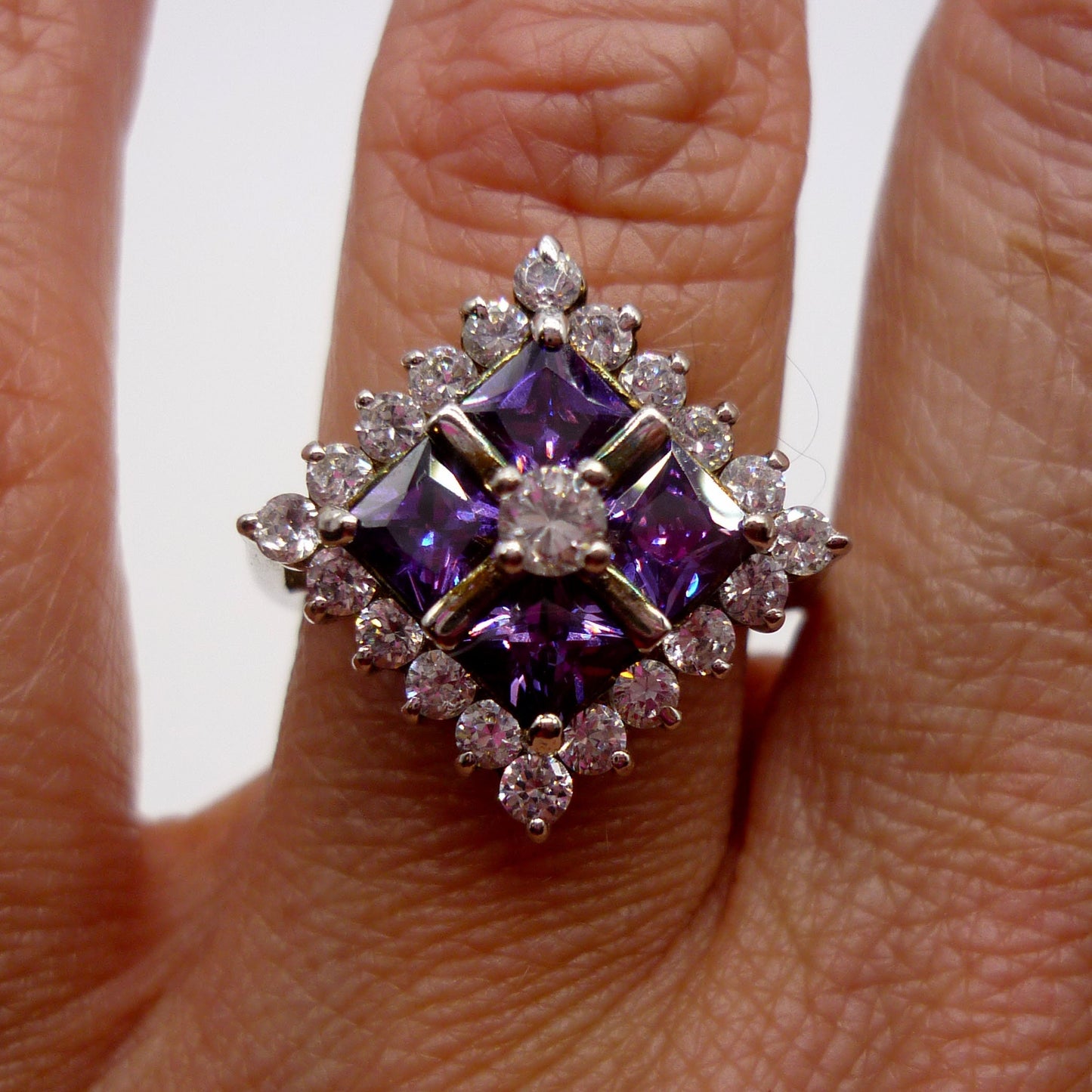 Purple CZ Sparkly Cocktail Ring Size 5.75