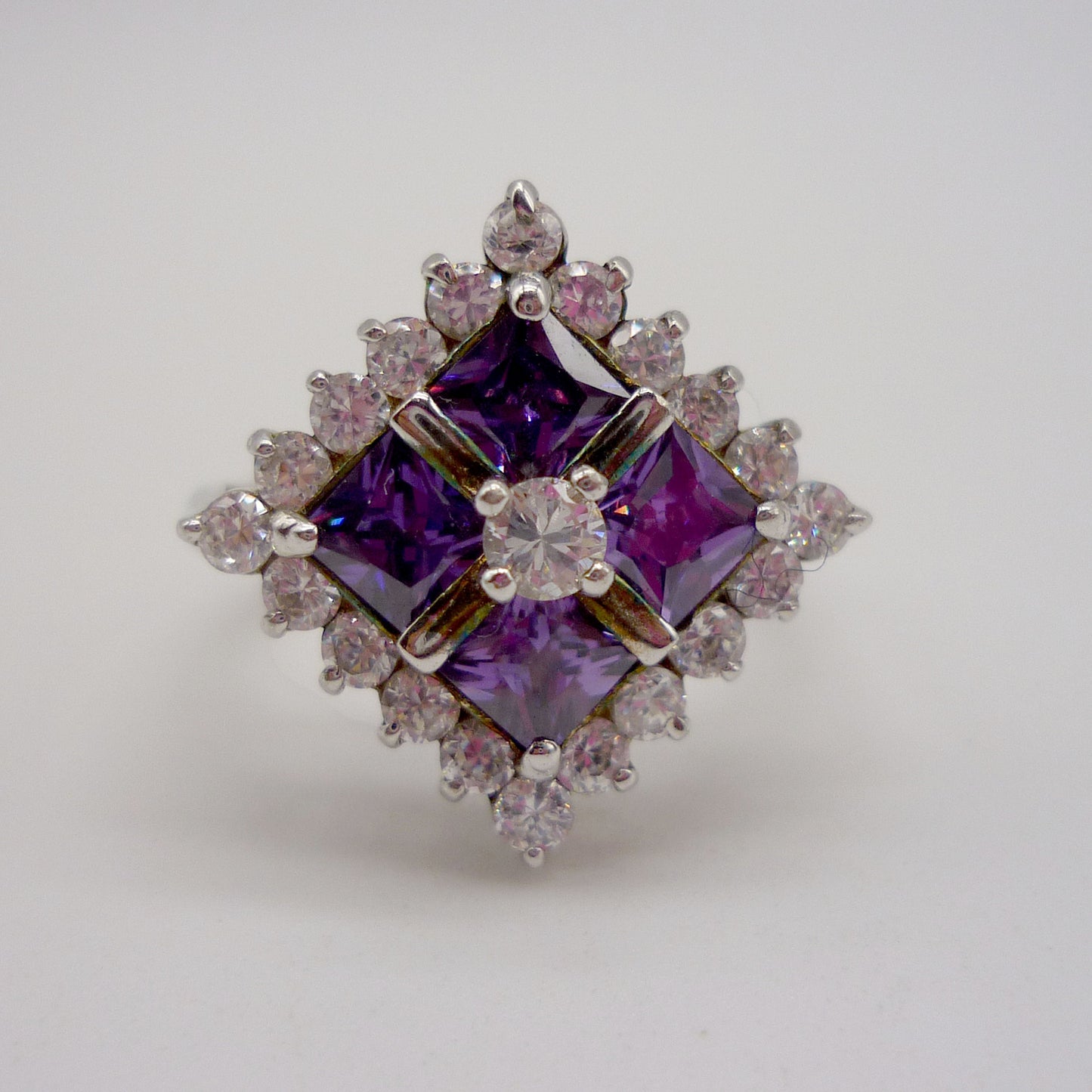 Purple CZ Sparkly Cocktail Ring Size 5.75