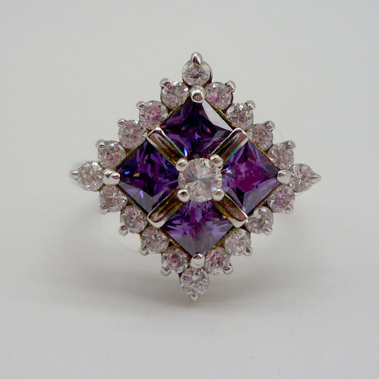 Purple CZ Sparkly Cocktail Ring Size 5.75