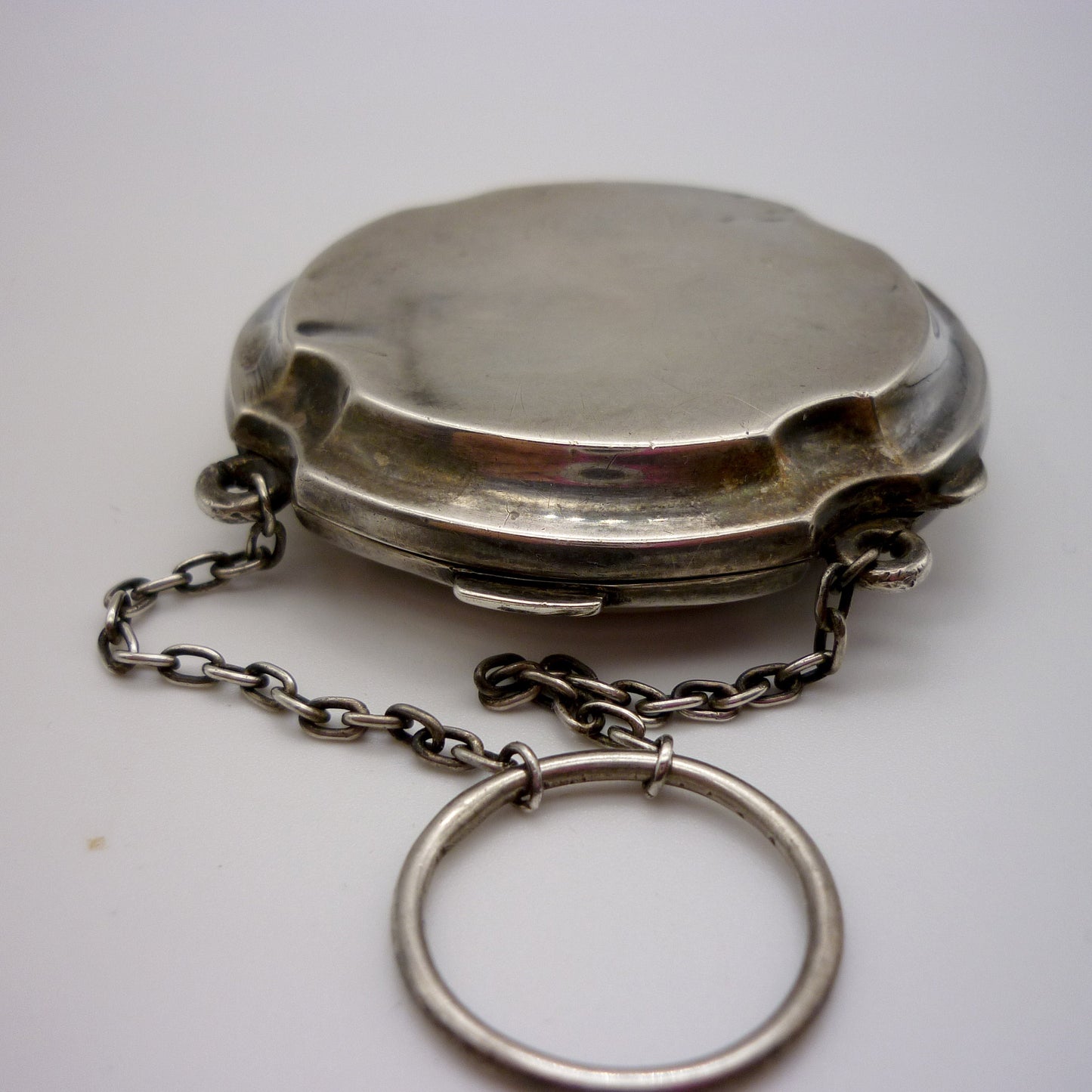 Victorian Silver Coin Purse with Green Fabric Lining, Antique Chatelaine Purse