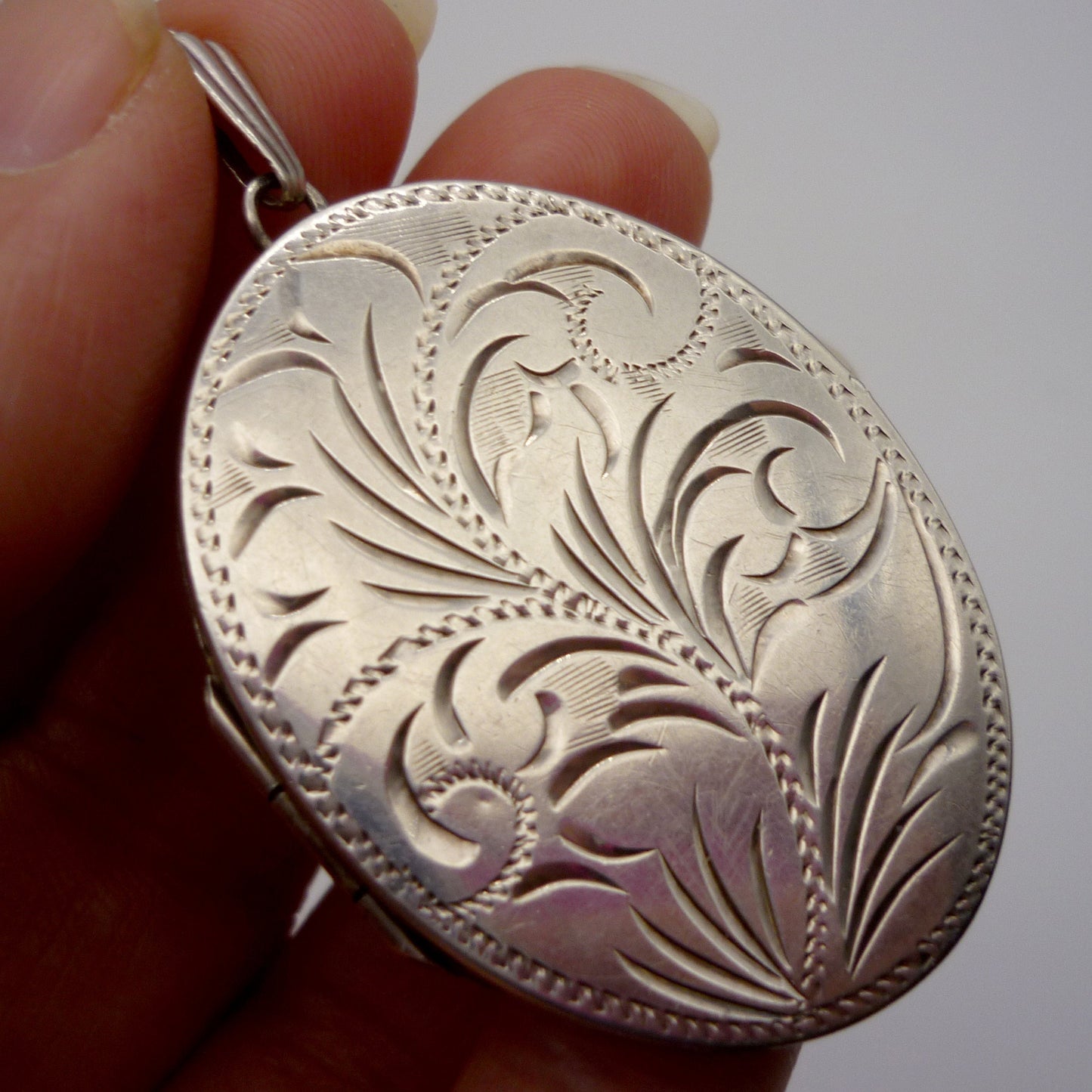 Vintage Silver Photo Locket on Chain, Hinged Opening Pendant Necklace