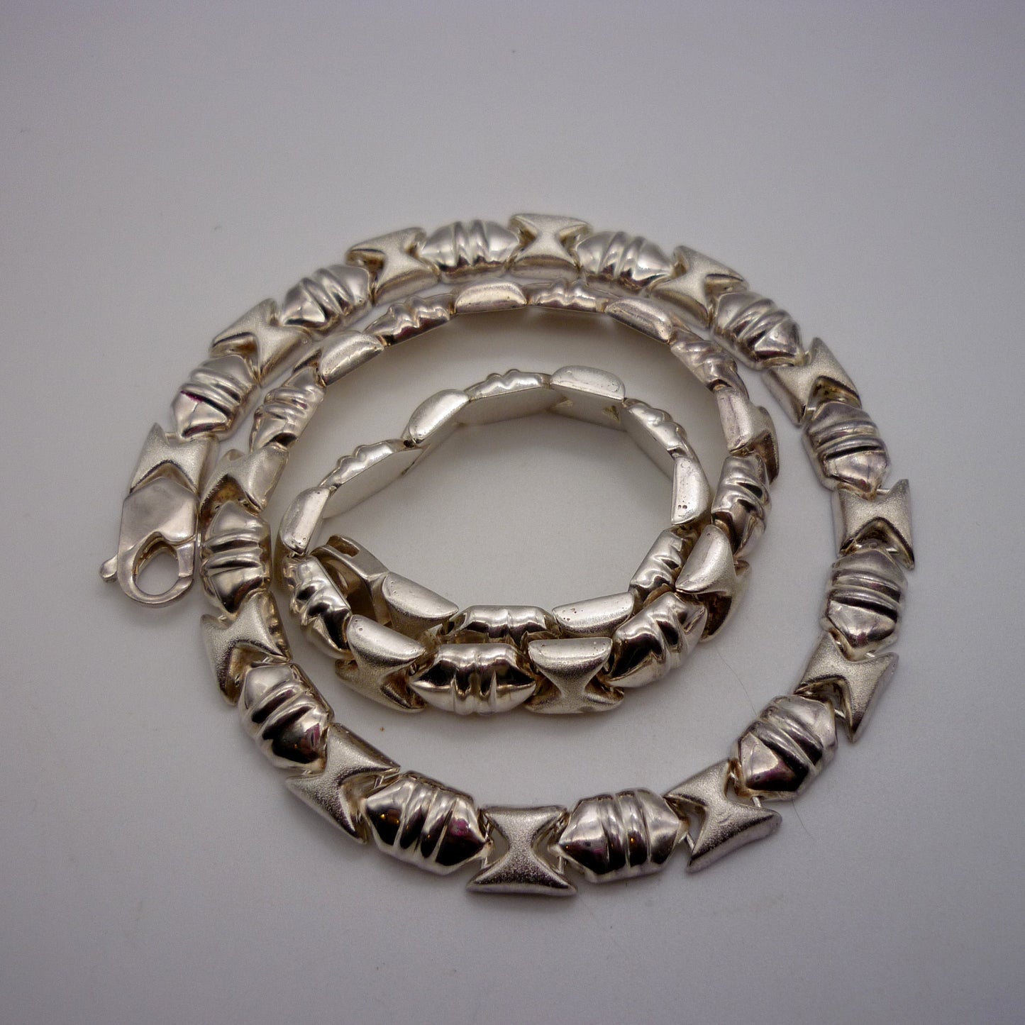 Silver XO Necklace, Fancy Link Sterling Silver Chain