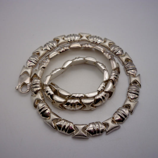 Silver XO Necklace, Fancy Link Sterling Silver Chain