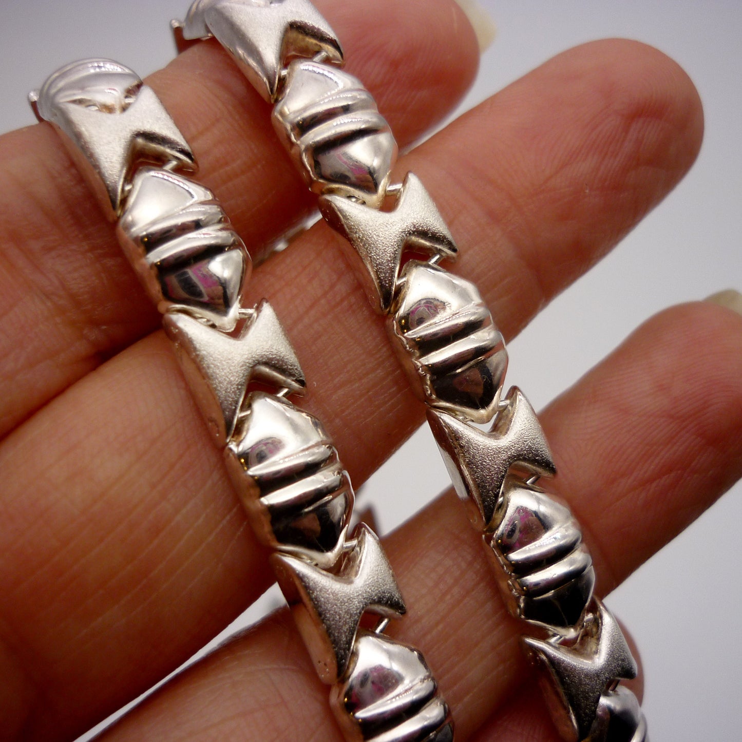 Silver XO Necklace, Fancy Link Sterling Silver Chain