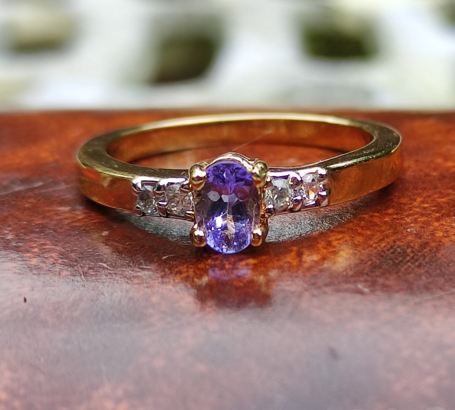 Gold Plated Tanzanite & CZ Ring Size 8.5