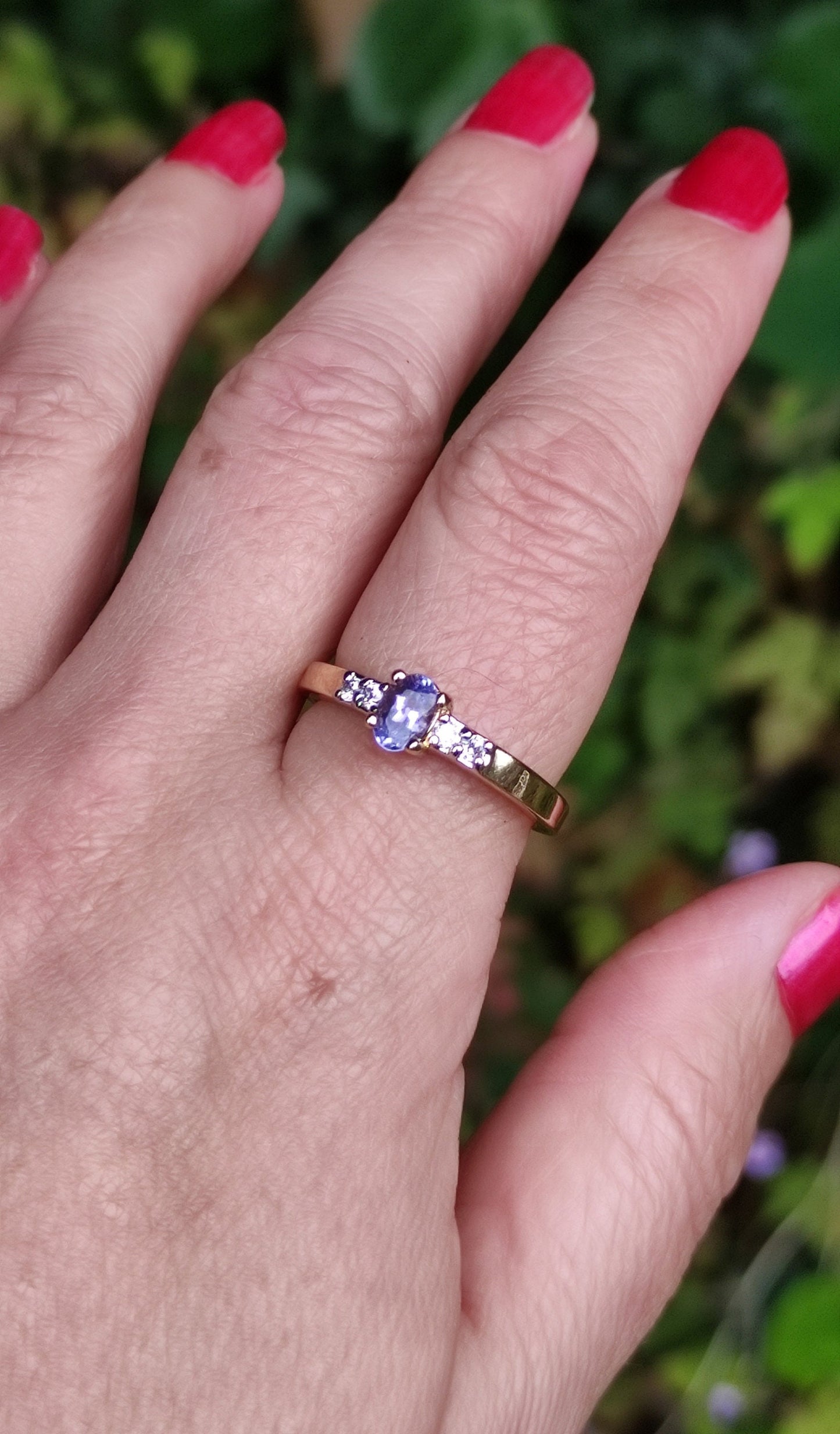 Gold Plated Tanzanite & CZ Ring Size 8.5