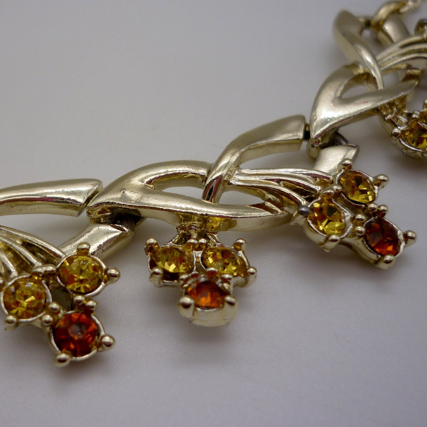 Vintage Diamante Necklace by Exquisite Jewellery, Orange and Yellow Rhinestones