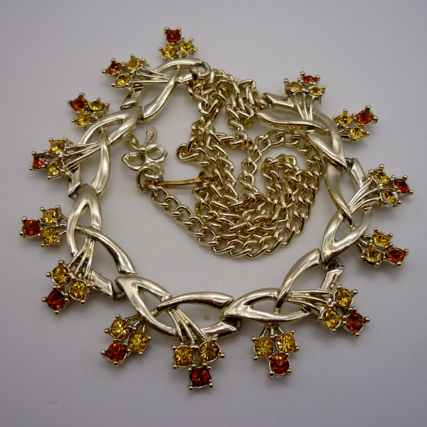 Vintage Diamante Necklace by Exquisite Jewellery, Orange and Yellow Rhinestones