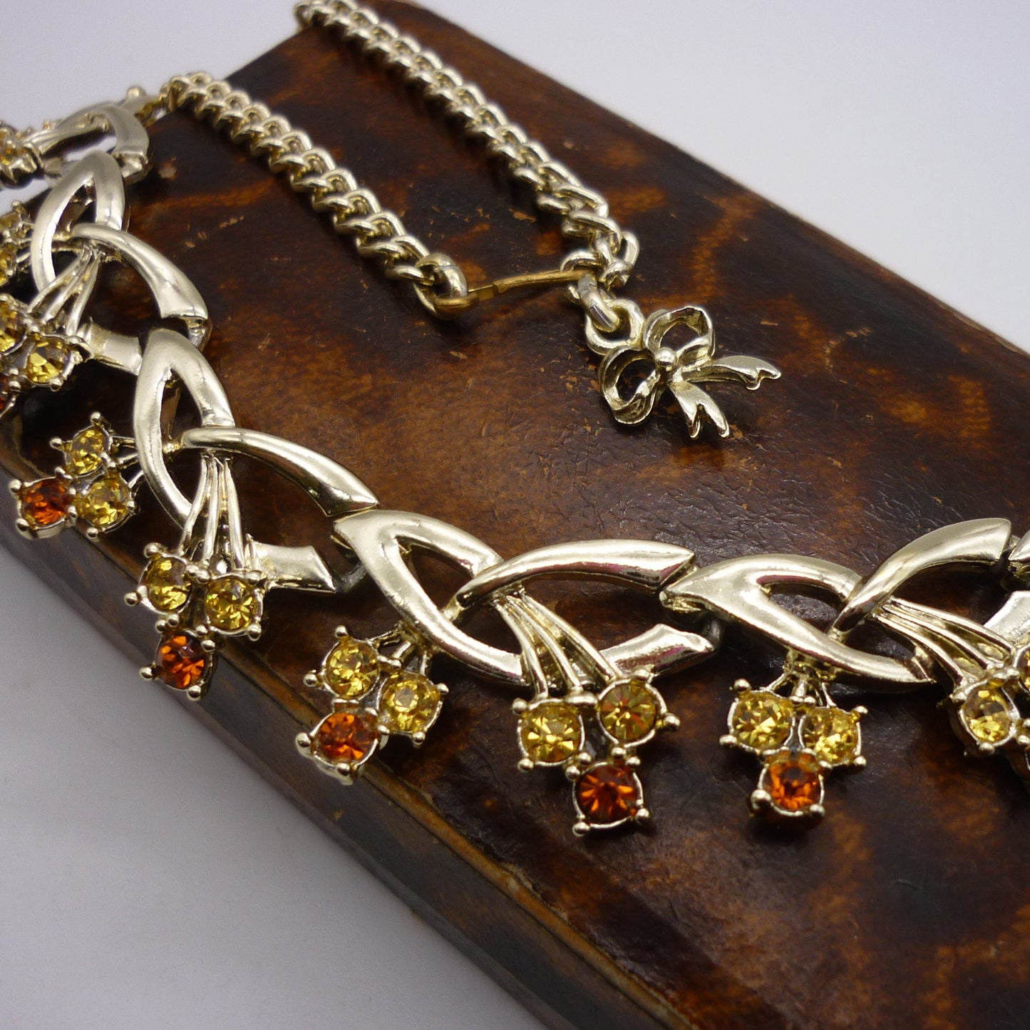 Vintage Diamante Necklace by Exquisite Jewellery, Orange and Yellow Rhinestones