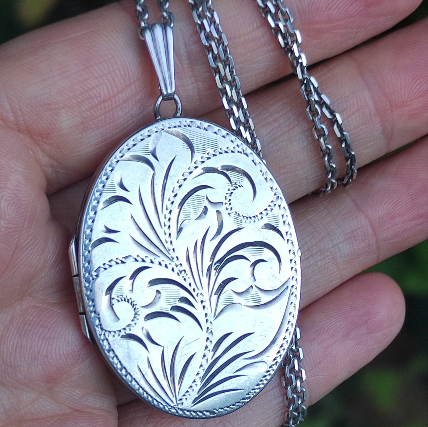 Vintage Silver Photo Locket on Chain, Hinged Opening Pendant Necklace