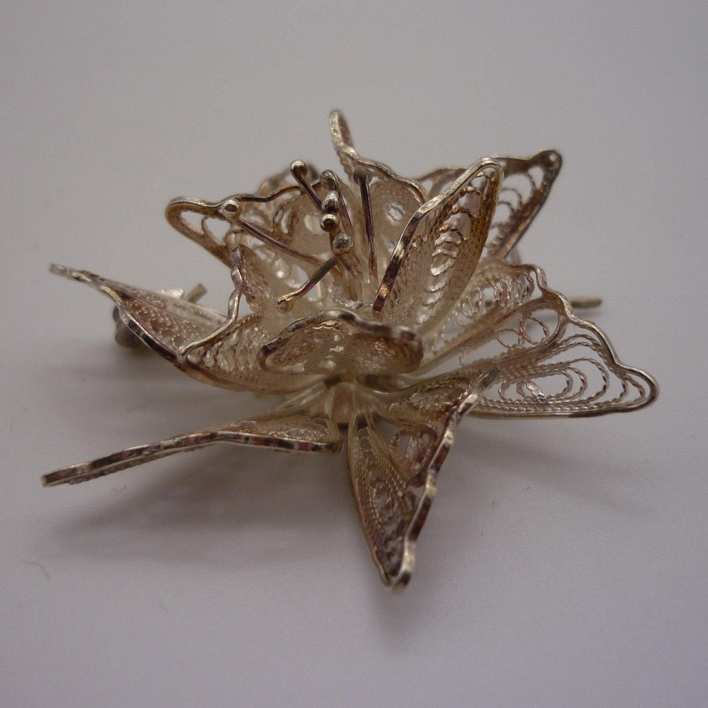 Vintage Silver Filigree Flower Brooch