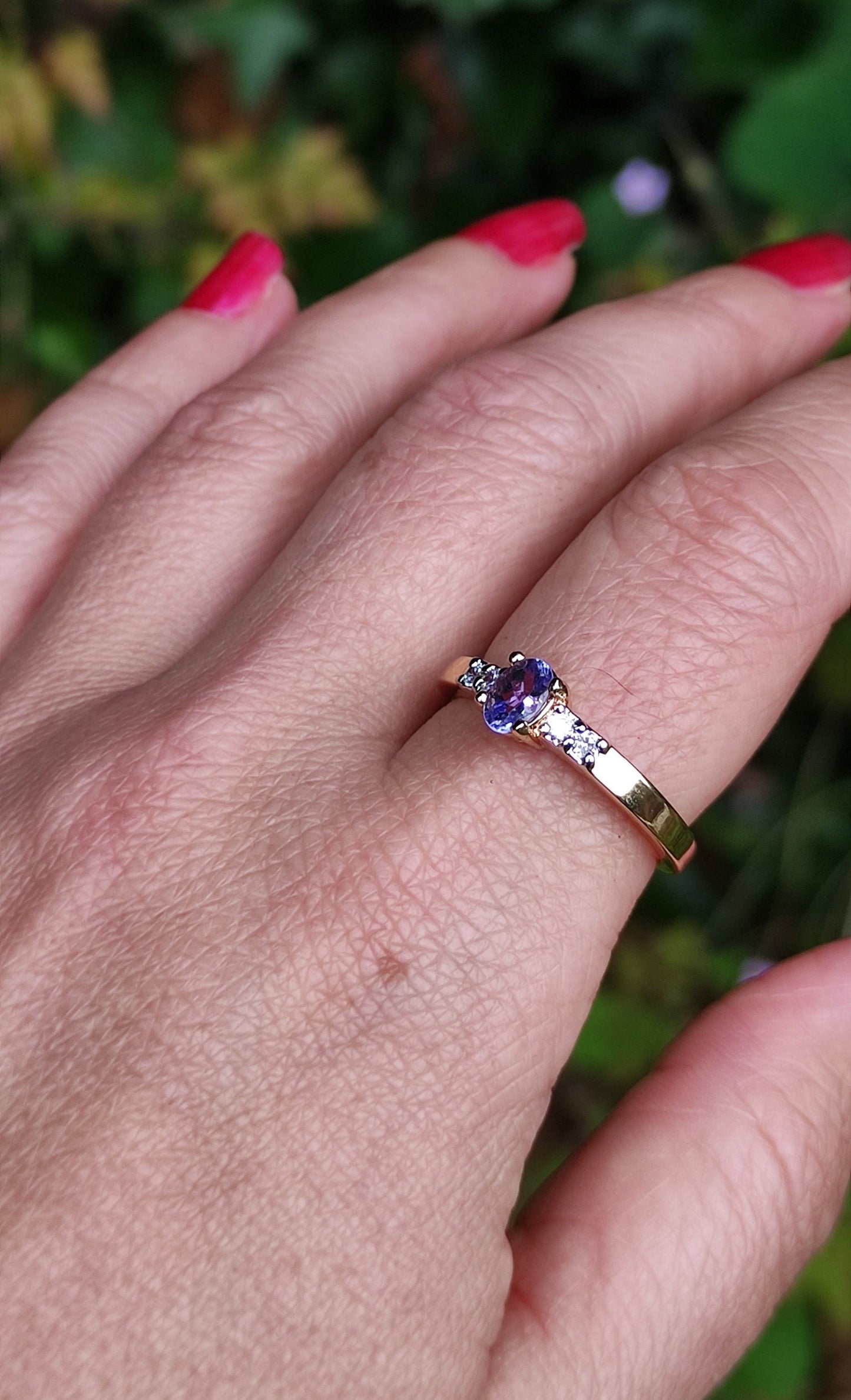 Gold Plated Tanzanite & CZ Ring Size 8.5