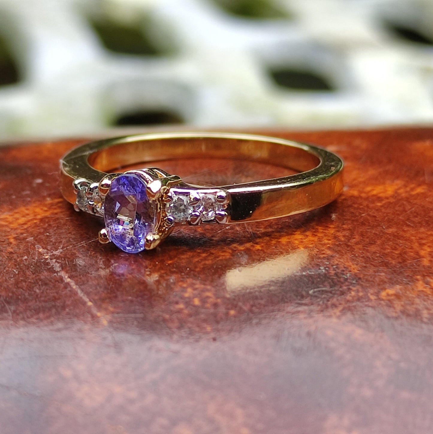 Gold Plated Tanzanite & CZ Ring Size 8.5