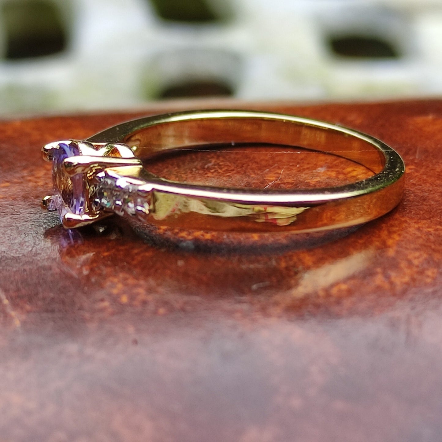 Gold Plated Tanzanite & CZ Ring Size 8.5